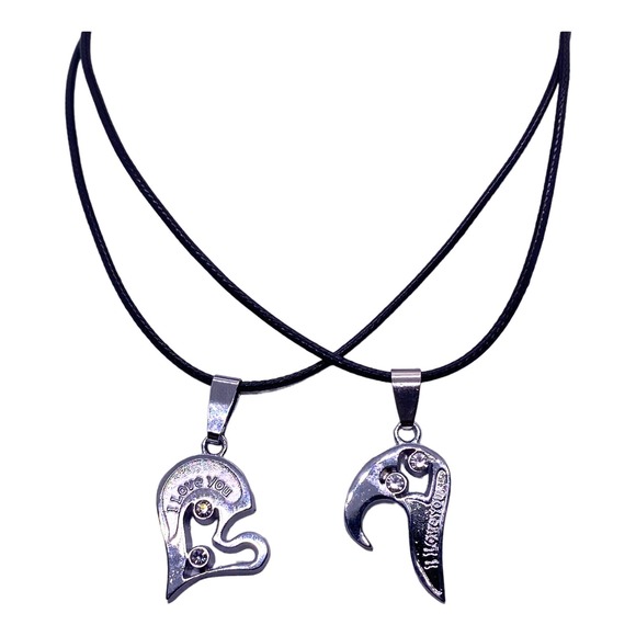 His Her Lovers Husband Wife Couples Silver I Love You Heart Necklaces Set - Picture 3 of 8